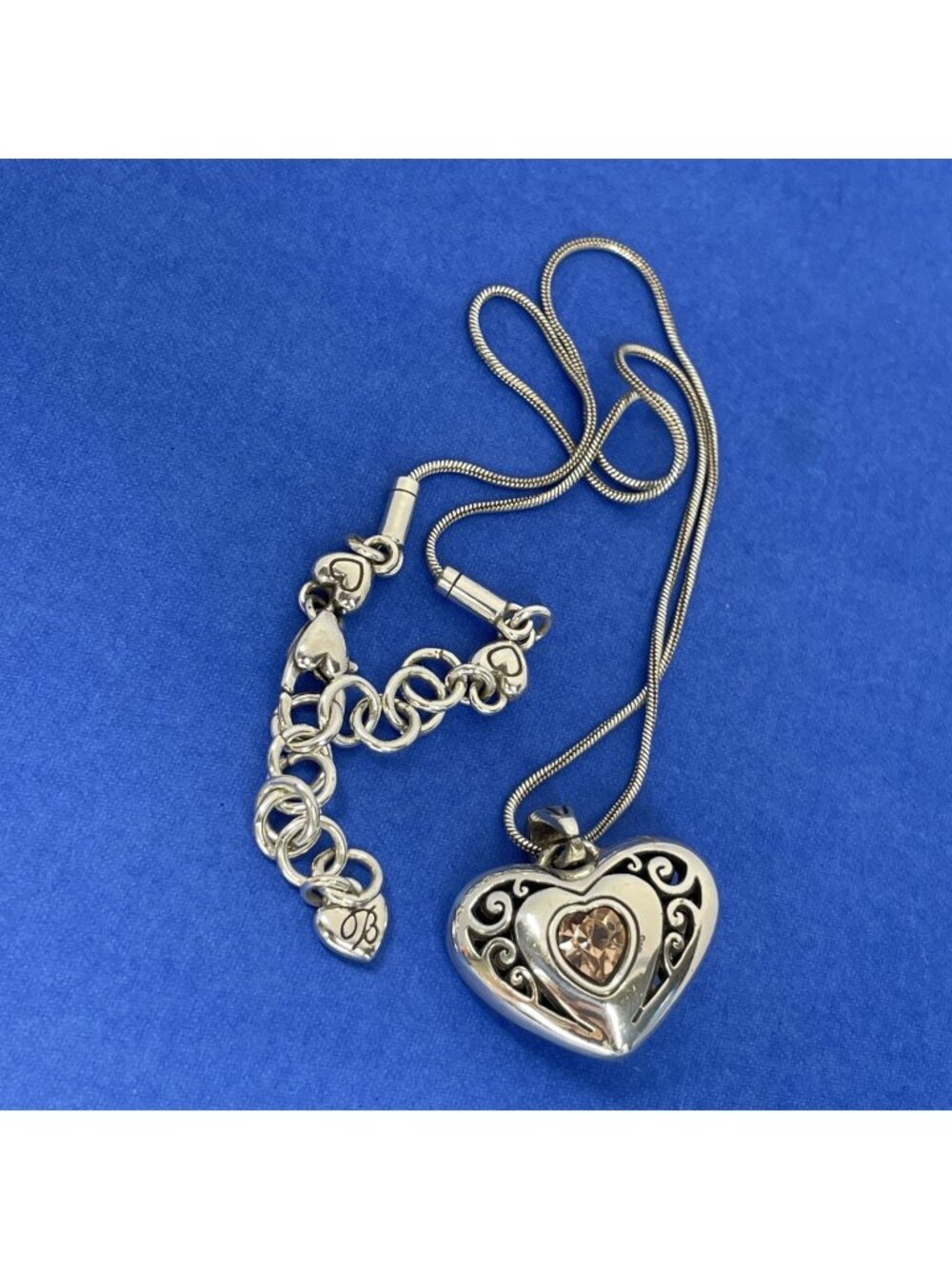 Brighton Divinity Heart Reversible Pendant 17” Necklace Silver-tone Pink Clear